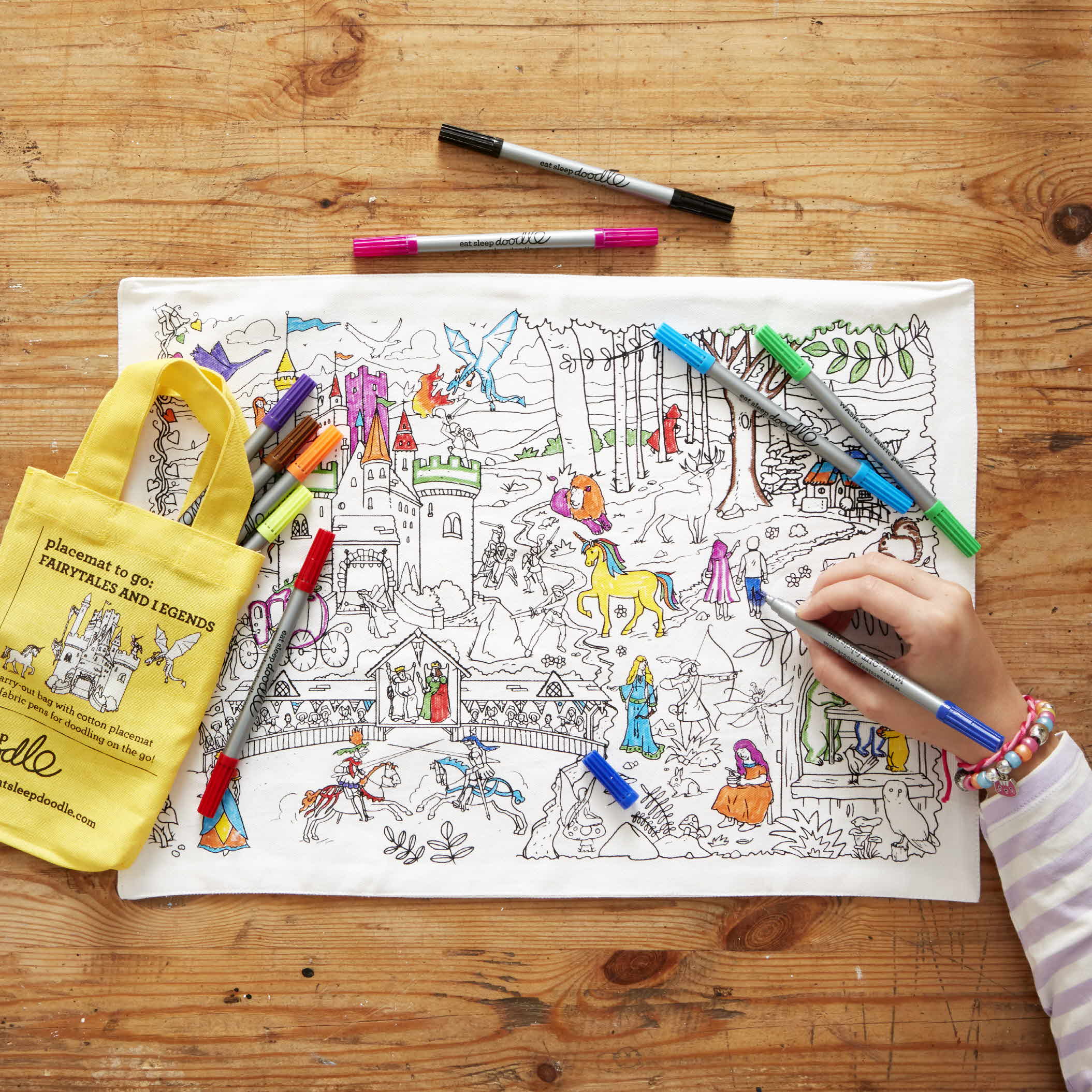 fairytales &amp; legends placemat to go - colour in &amp; learn
